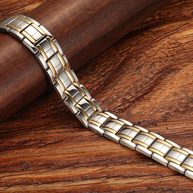 Фото мужские магнитные браслеты welmag из нержавеющей стали золотая