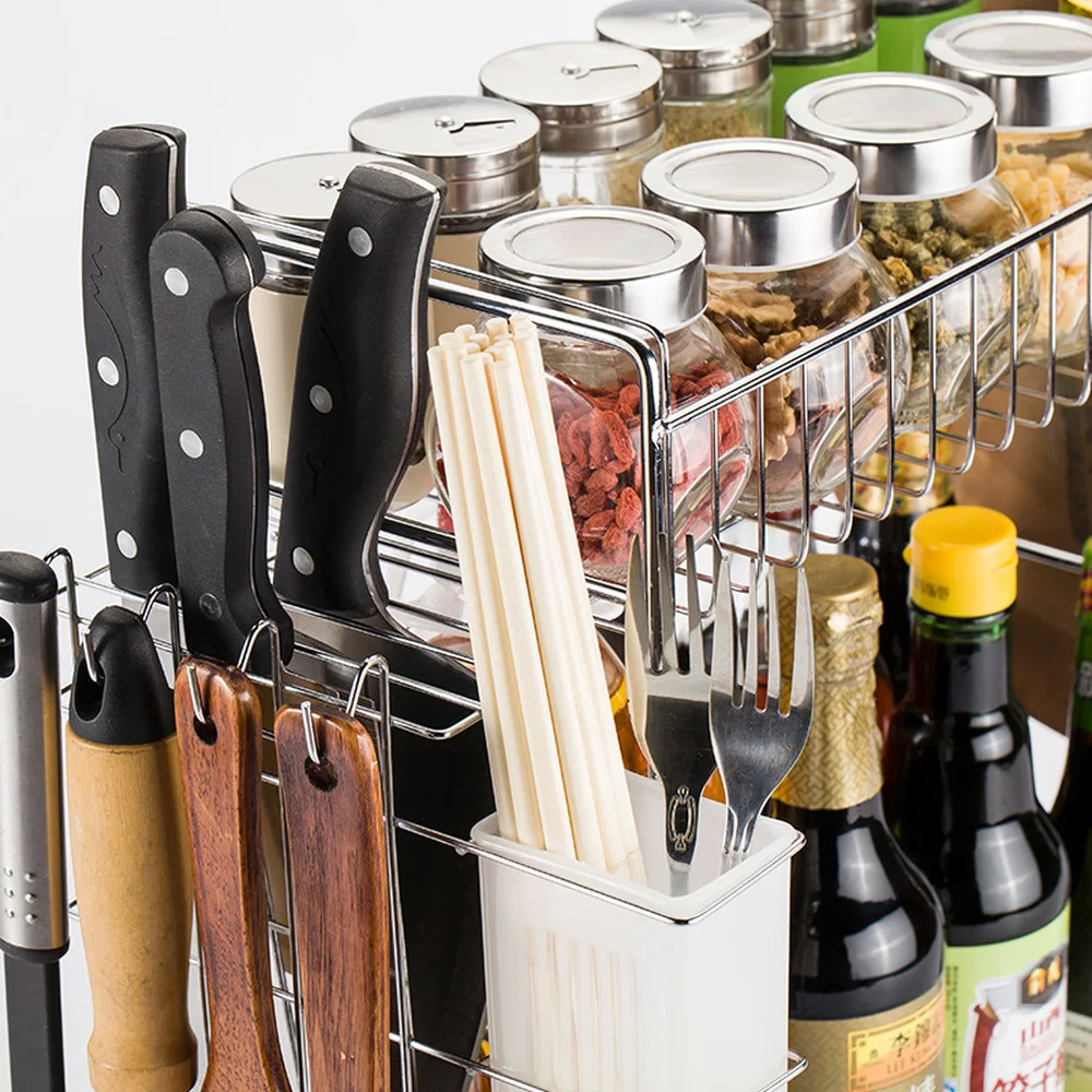  Stainless steel Kitchen shelf floor metal 2 layer seasoning shelf storage rack multifunctional kitc - 32910955281