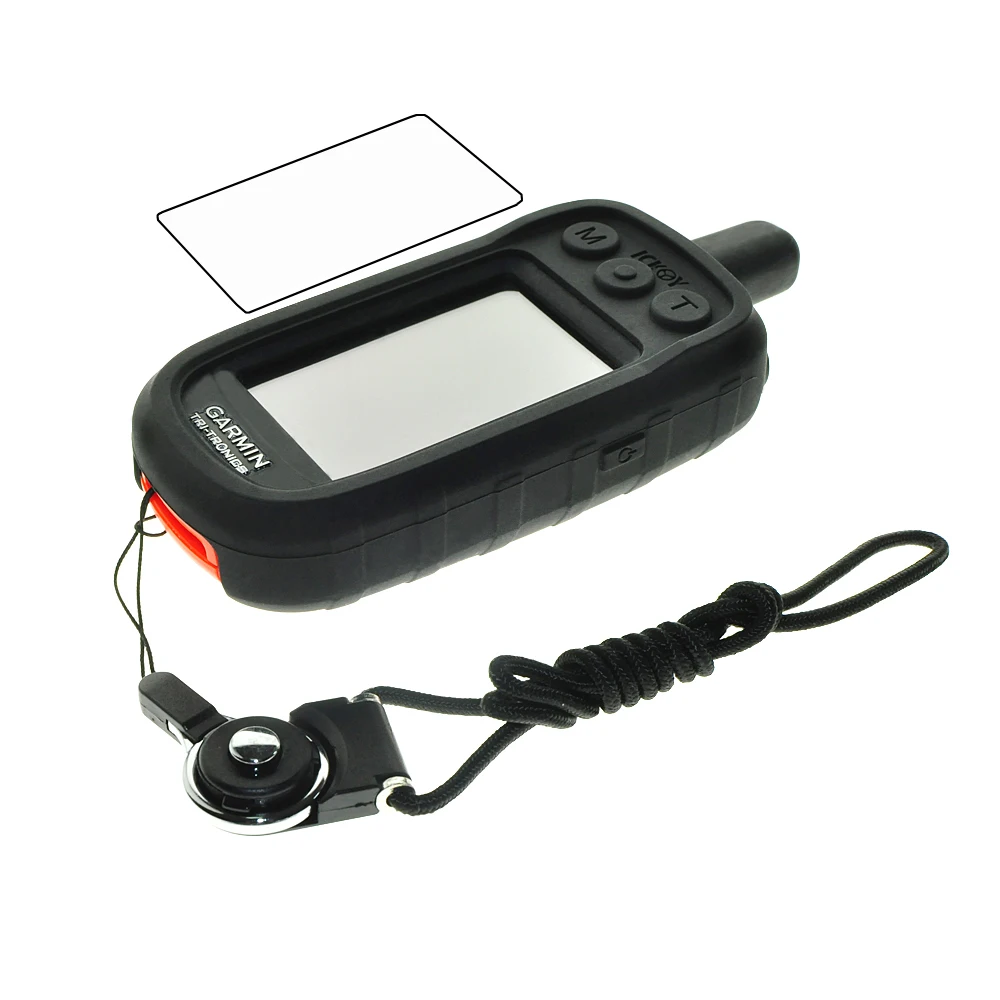 for Handheld GPS Garmin Alpha 100 Alpha100 Protect Silicone Case + Black Detachable Ring Neck Strap+Screen Protector