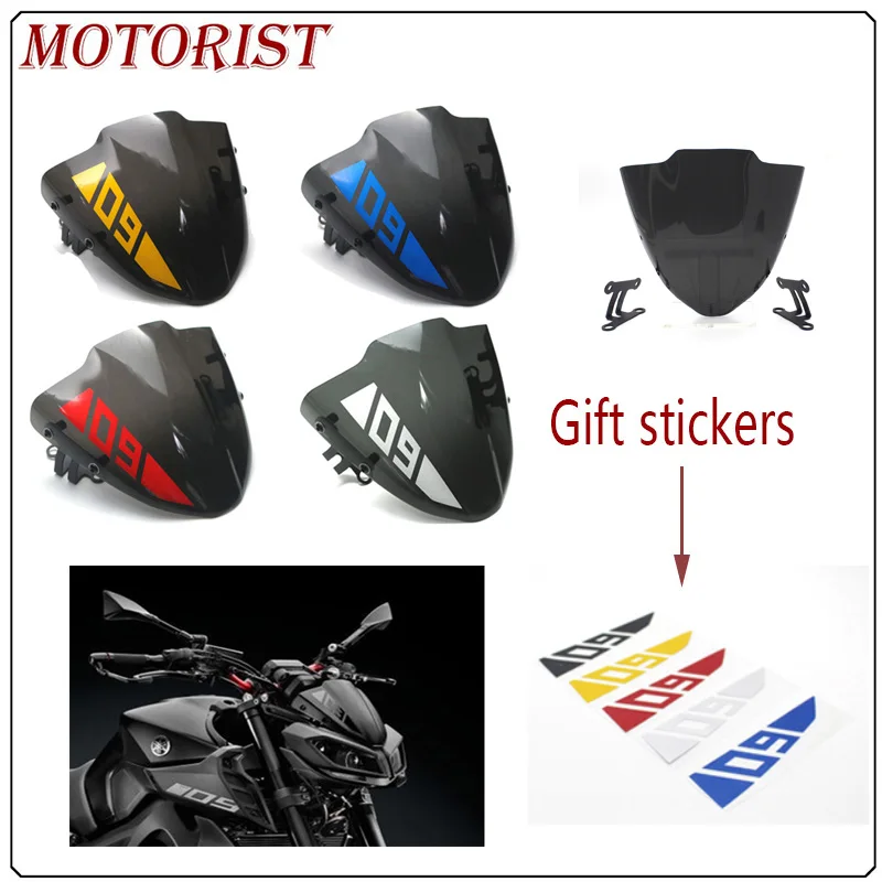 

Windshield for Yamaha MT 09 mt09 FZ 09 fz09 2017 2018 2019 Motorcycle Windscreen Small Windshield wind deflector gift stickers