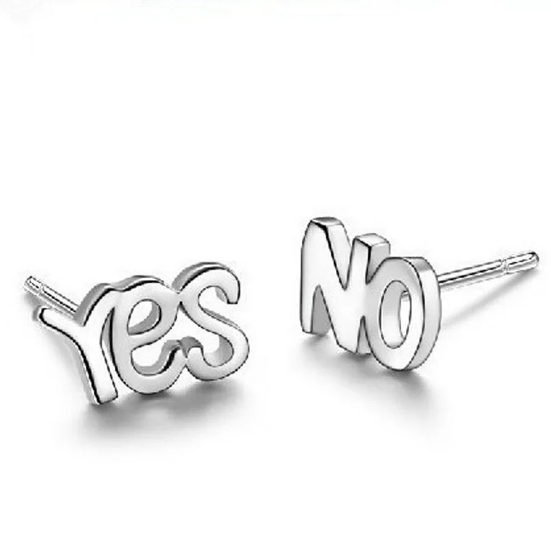 

Unique design silver plated Yes No stud earrings Simple unique Design question Earrings Ear Jewelry accessories Wholesale
