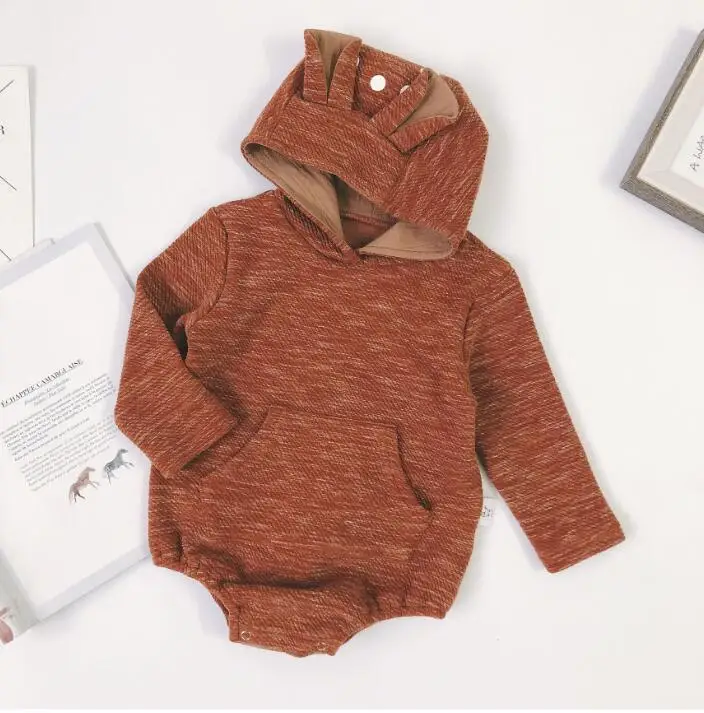 

2018 New Babys Girls Boys Hooded Romper Autumn Winter Baby Jumpsuit 0-2T PC63