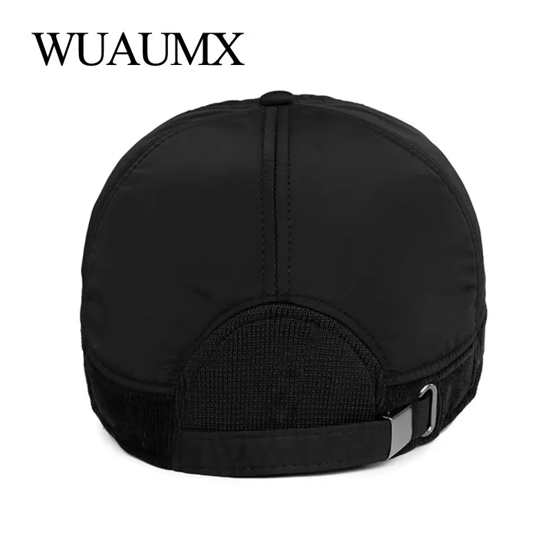Wuaumx, осенне-зимняя бейсбольная кепка s для мужчин, теплая шапка с ушанками, хлопковая утолщенная Кепка Snapback, Мужская русская Кепка