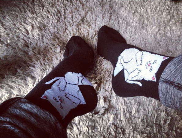 New Women Men Unisex Cute Cotton Sock Lord Alien Cat ET Printing Black White Casual Character Socks EU38-46,US 6.5-12