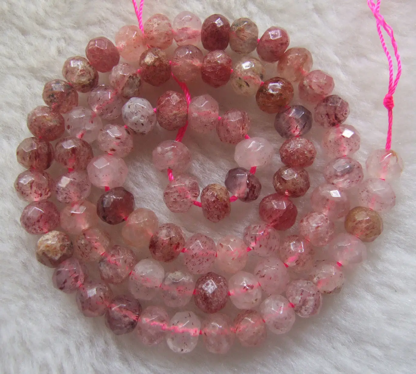 

4x6mm 5x8mm 6x10mm Strawberry Quartz Faceted Rondelle Loose Beads 15.5inch