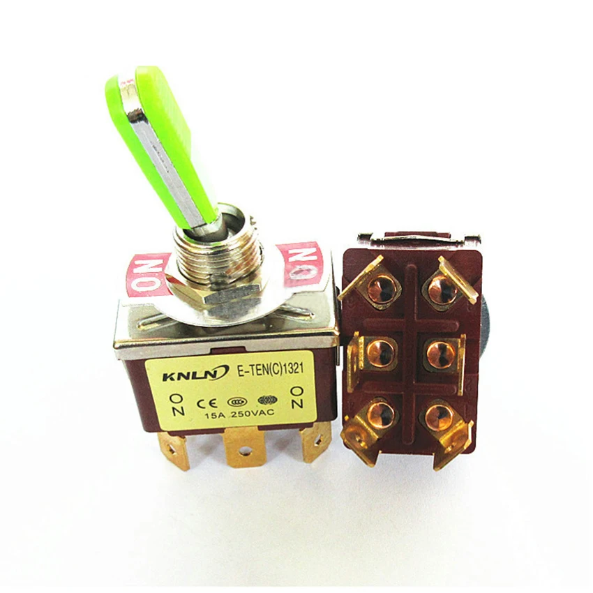 1pc 25A Toggle Switch 6 Pin ON-ON Rocker DPDT 250V 15A E-TEN1321 High-end welding foot green handle | Обустройство дома
