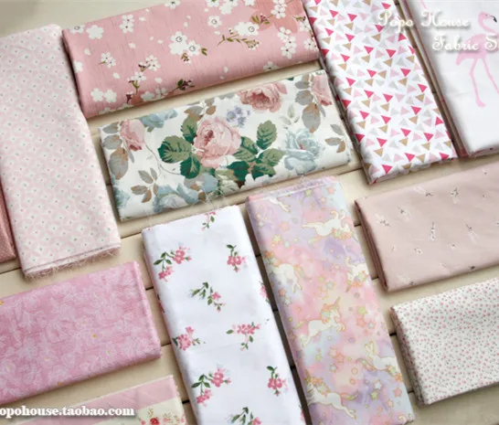 

160CM*50CM Pink Flower Floral Dot Cotton Fabric Patchwork For Quilting Household Sewing Clothing Doll Needlework DIY Material