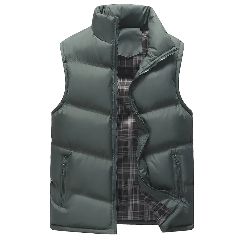 YIHUAHOO Casual Vest Men Cotton Padded Slim Sleeveless Winter Jacket Men Thick Warm Parka Vest Coat Male Waistcoat Men QCC-0627 - Цвет: Темно-серый