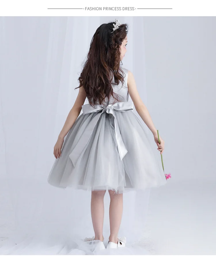 Платье для дня рождения для девочек свадебное мини-платье серого цвета с бисером и цветочным узором для девочек, Vestido, г., праздничная одежда для девочек 4, 6, 8, 10, 12 лет, RKF184046