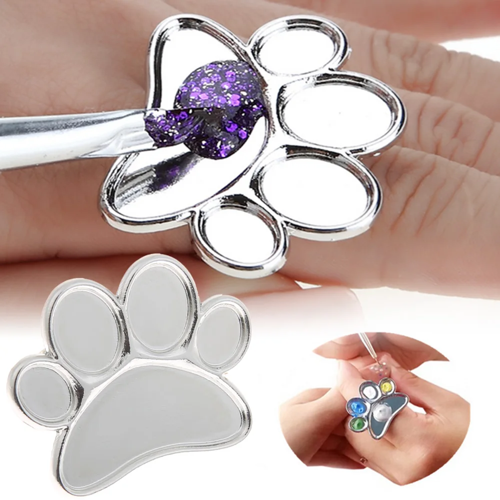 

Mini Feet Shape Nail Art Coloring Palette with Holder Ring Professional DIY Manicure Acrylic Gel Polish Color Mixing Palette