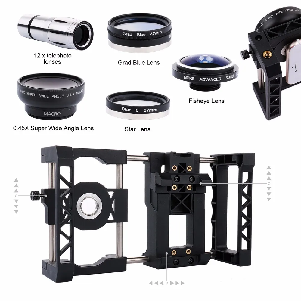 

Deals Mount Holder Stabilizer Grip Cage System+Telescope+Macro+Wide Angle+Fisheye Lens+ Filter for Samsung S8 S7 Edge S5 A3 J/Z