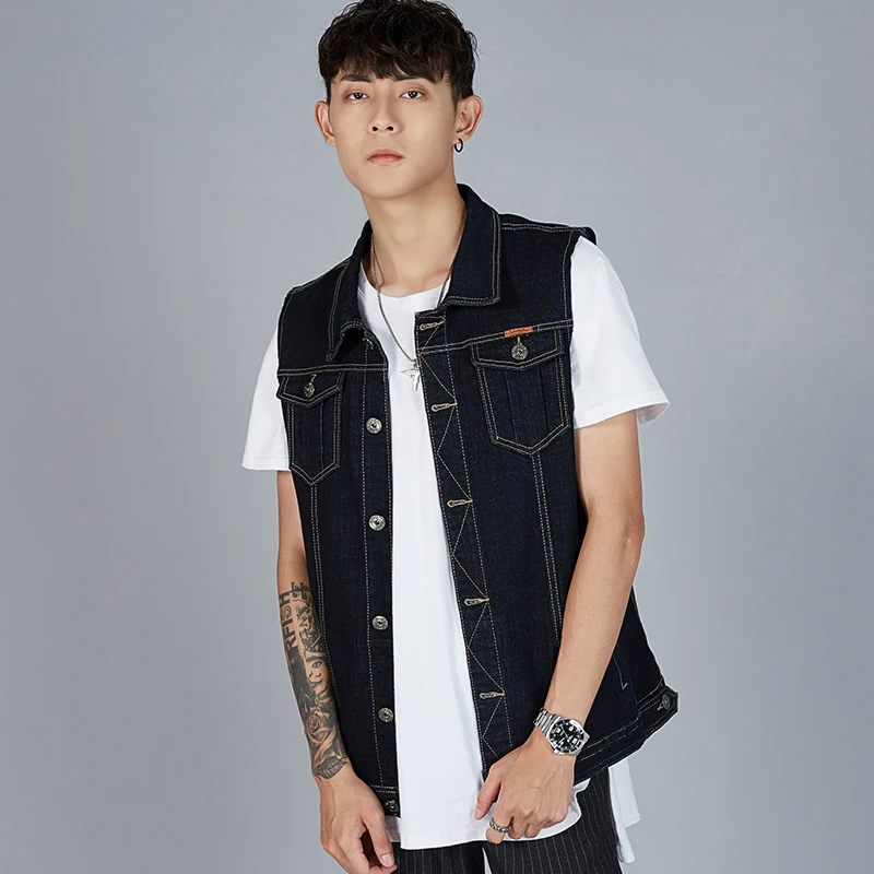 

Vomint 2019 Mens Denim Jacket Vest Jacket Single Breasted Loose Fit Big Men Plus Size M-8XL DJ7030