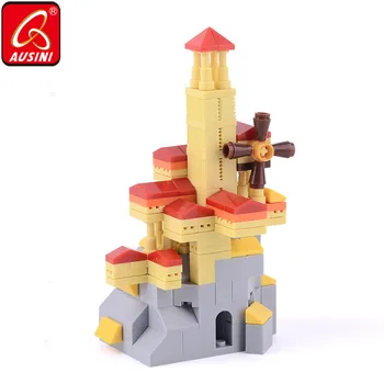 

AUSINI Windmill Fortress Architecture Mini Bricks Blocks Educational Toy for Children City House Building Blocks Castle Model
