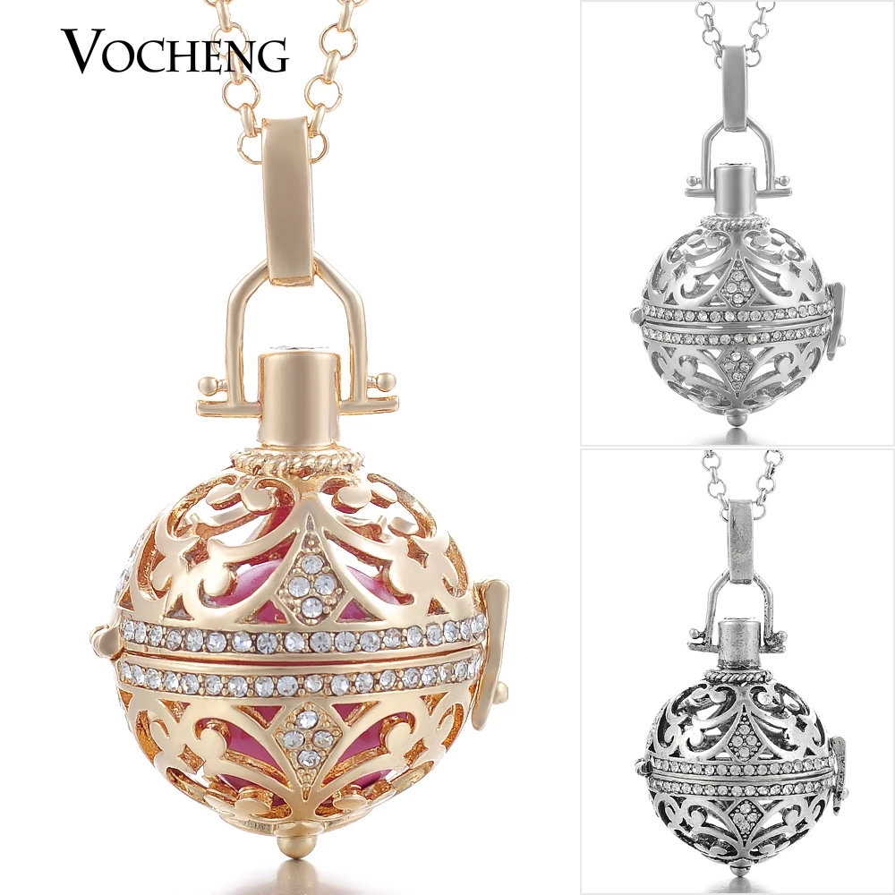 

10pcs/lot Vocheng Ball Harmony Perfume Locket Sweater Chain Necklace Copper Pendant with Stainless Steel Chain VA-055*10