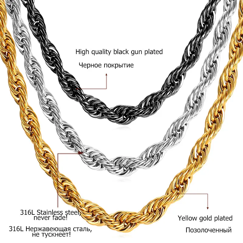 U7 Stainless Steel 9MM Twisted Rope Chain Necklace Set Wholesale Chain Necklace And Bracelet Men Jewelry Sets S840