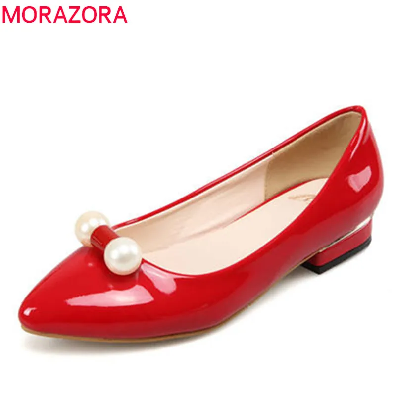 

MORAZORA 2018 new arrival comfortable flat shoes women pointed toe summer shoes slip on elegant prom shoes big size 33-43 red
