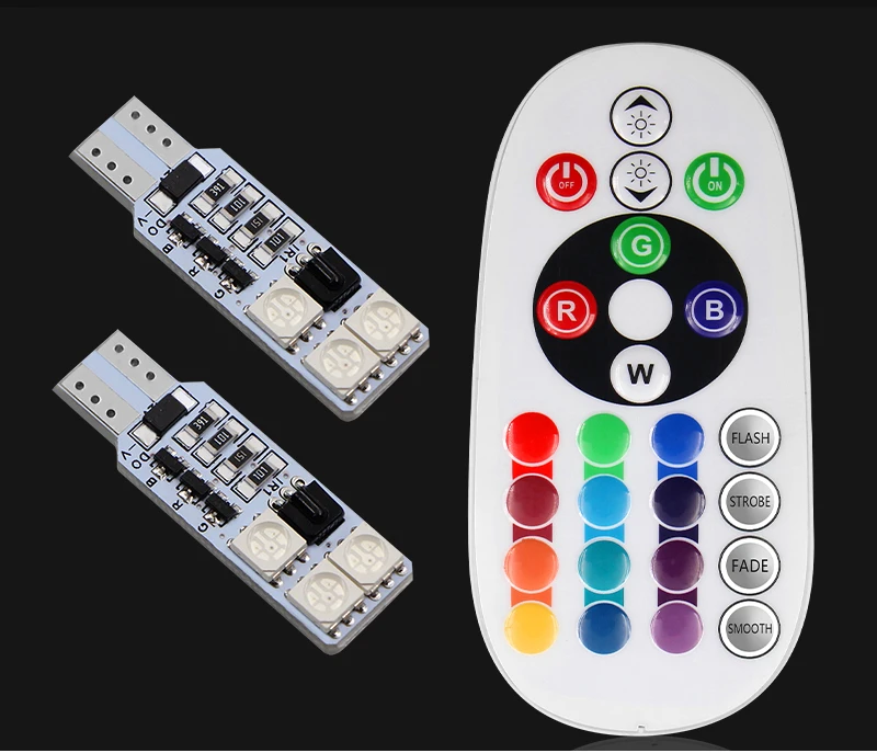 2 шт. T10 5050 SMD светодиодный светильник RGB автомобильный светильник для чтения 12 В светодиодный лампочка пульт дистанционного управления 6 SMD 12 для SMD стайлинга автомобиля