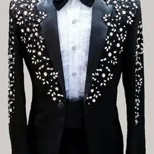 Последние пальто брюки дизайн дворца мужские костюмы черный горный хрусталь аппликация жених смокинг жениха свадебный костюм