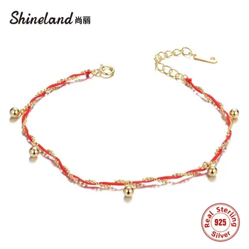 

Shineland Fashion Red String Bracelet 925 Sterling Silver Bracelets For Women Handmade Fashion Jewelry Gold Silver Colors