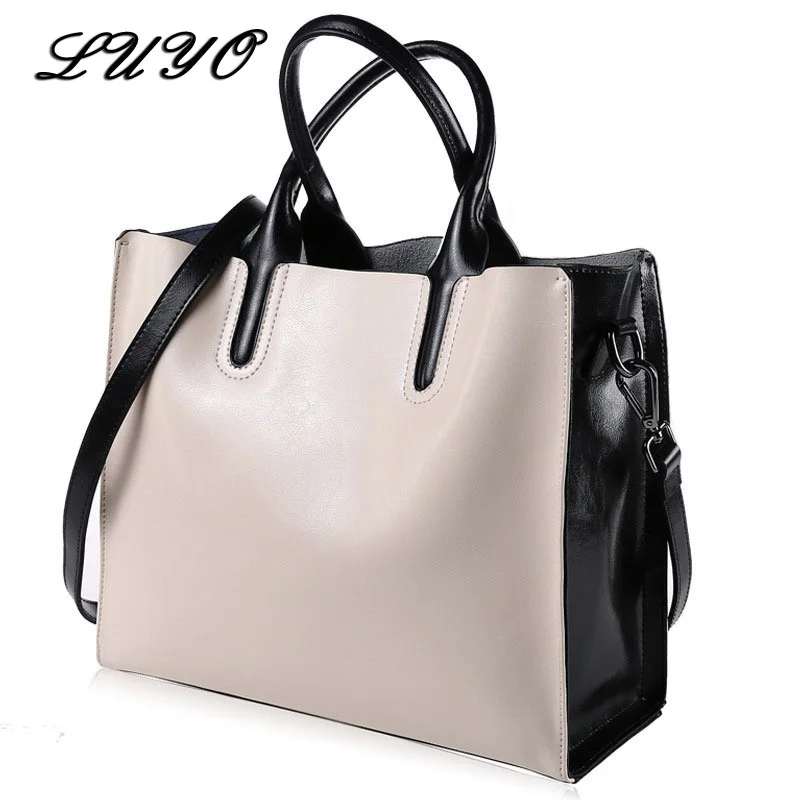 LUYO 100% Genuine Leather Designer Ladies Handbags High Quality Shoulder Bag Beige Women ...