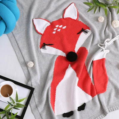 

2017 New Arrivals Plaid Fox Cats Angel Children's/Baby/Kids Cotton Thread Knitted Blanket Throw Bedding Sofa/Air Mantas 90*110cm