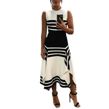 Casual Summer Dress Women Sleeveless O-Neck Striped Maxi Dress Female Loose Irregular Party Club Long Dresses Sundress Vestidos
