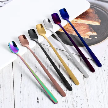

1Pc Multicolor Ice Cream Spoons Stainless Steel Long Handle Mug Drink Spoon Tableware Rainbow Kitchen Supplies