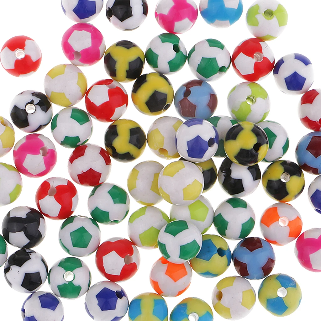 60pcs Soccer Ball Beads Football Beads Resin Seed Beads for DIY Jewelry Making