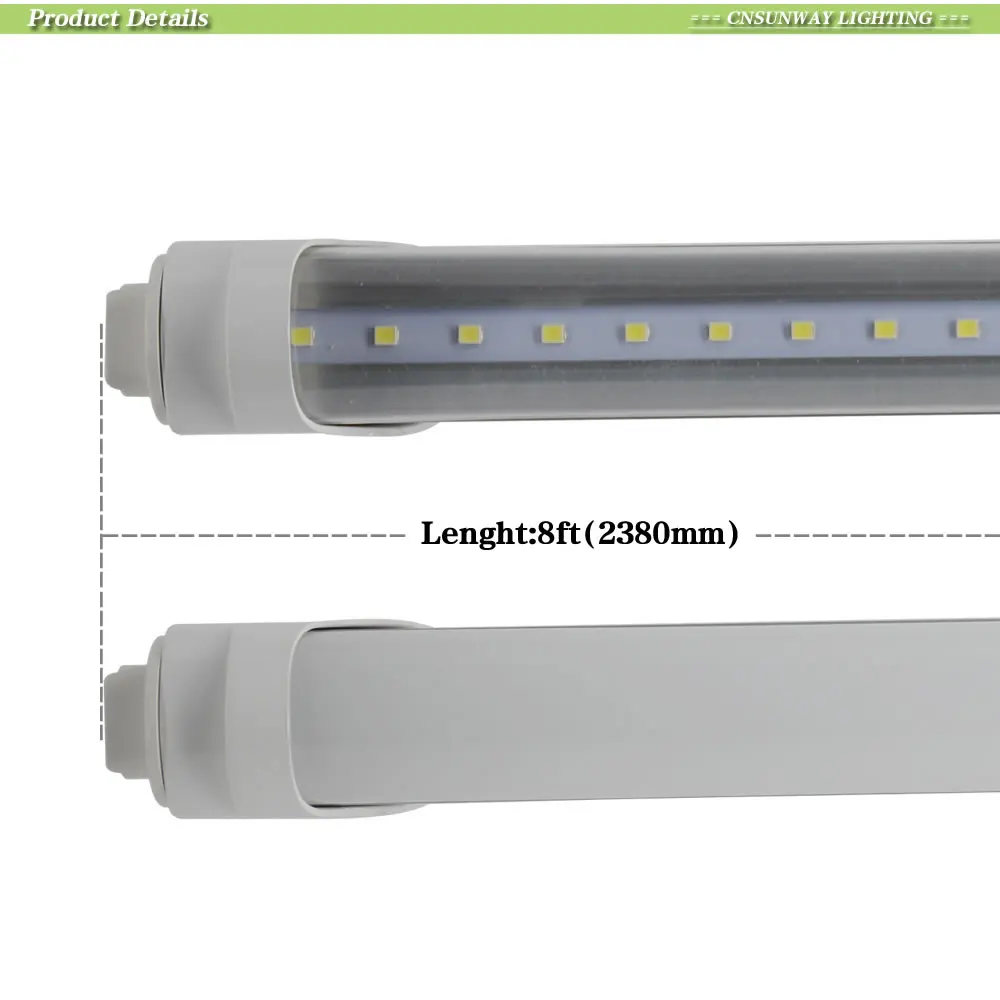 CNSUNWAY светодио дный Light Tube T8 8ft 96 ''2400 мм светодио дный трубки лампочки 45 Вт Освещение в помещении светодио дный лампа AC85-265V 100 шт