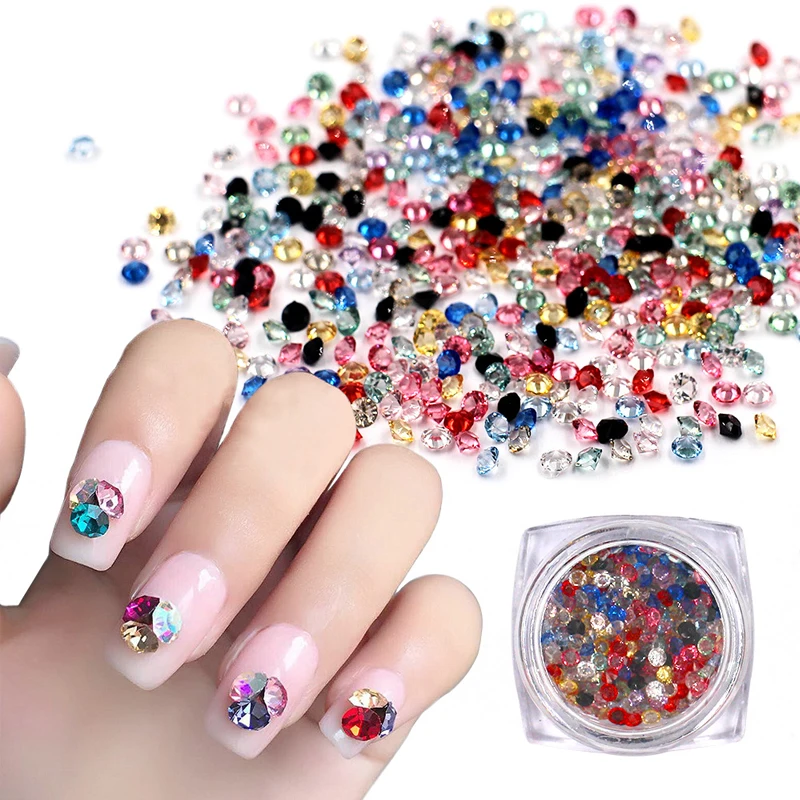 

Hotfix AB Colorful Crystal Nail Rhinestones Sharp Bottom Multi-size Glass Strass Boxed Rhinestones