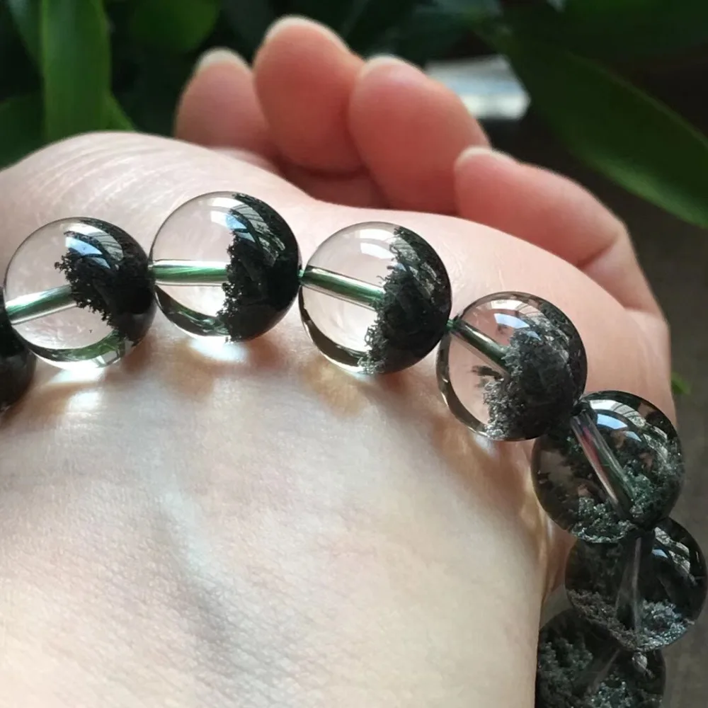 12,5 мм натуральный зеленый фантомный кварц браслет для женщин и мужчин круглые хрустальные бусины стрейч ювелирные изделия с бриллиантами
