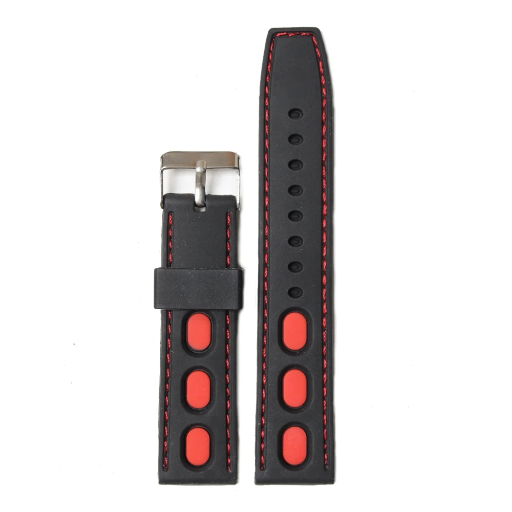 

22mm Casual Black With Red Silcone Men Woman Watch Band Straps WB1023C22JB