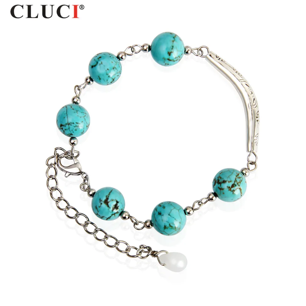 Cluci Classic Silver Plated 10mm Size Turquoise Bracelet Can Adjustable
