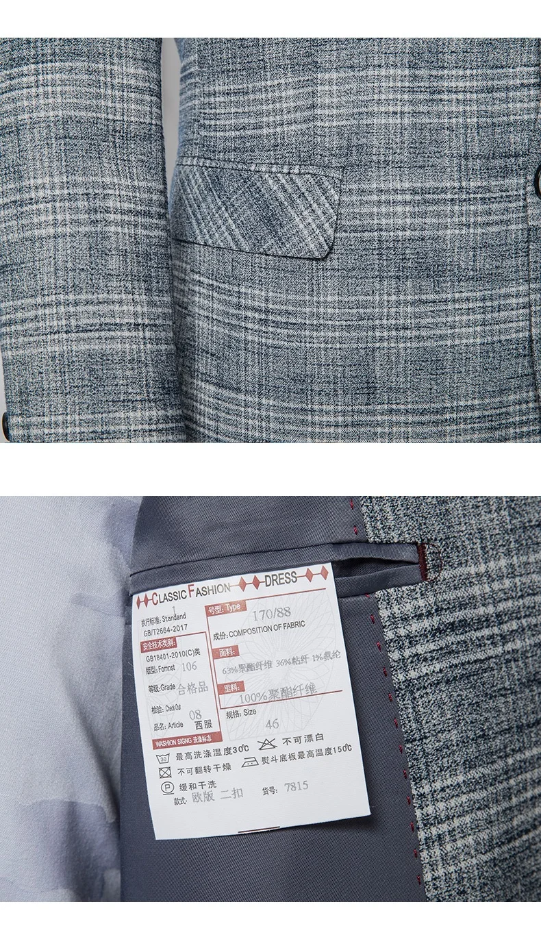 Male Suite Spring Classic Brand Blazer Men Single Button Casual Print Slim Fit Business Suit Jacket Grey Plus-size M-3XL