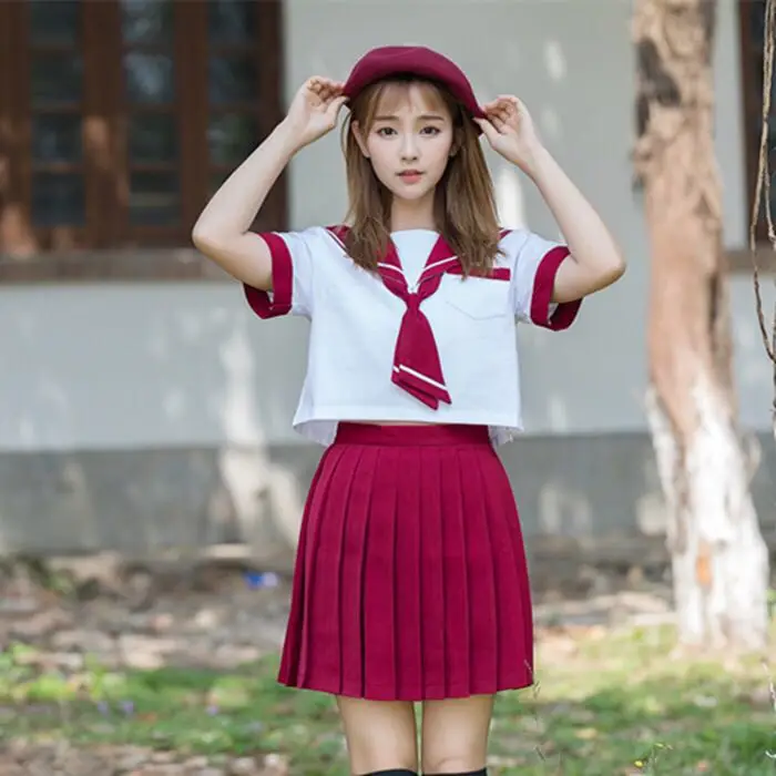 

2019 New Arrival Japanese JK Sets School Uniform Girls Summer High School Women Novelty Sailor Suits Uniforms Red color