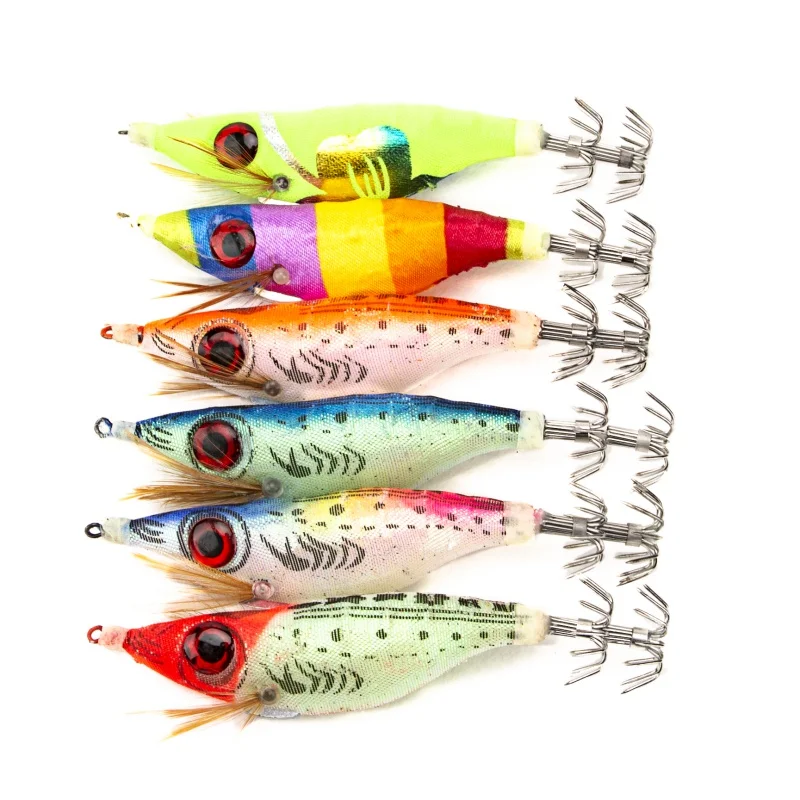 

1pcs Fishing Lure 10cm 8g Big Eyes Light Wood Luminous Shrimp Squid Lure Jigging Lures Squid Jigs Hook Baits 6 Colors