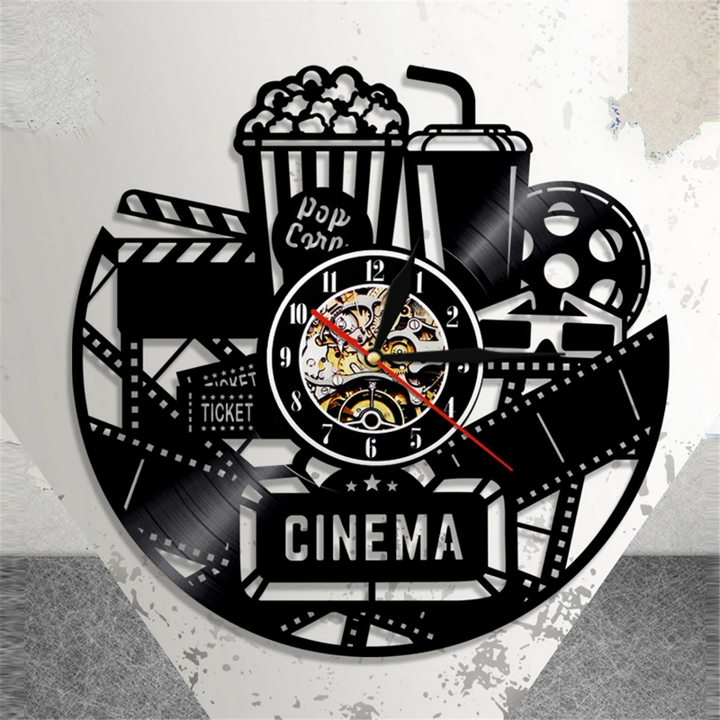 12" Vinyl Record Wall Clock Cinema Movie Ticket LED Hanging Clock For Cinema Wall Decoration Led Backlight Clock