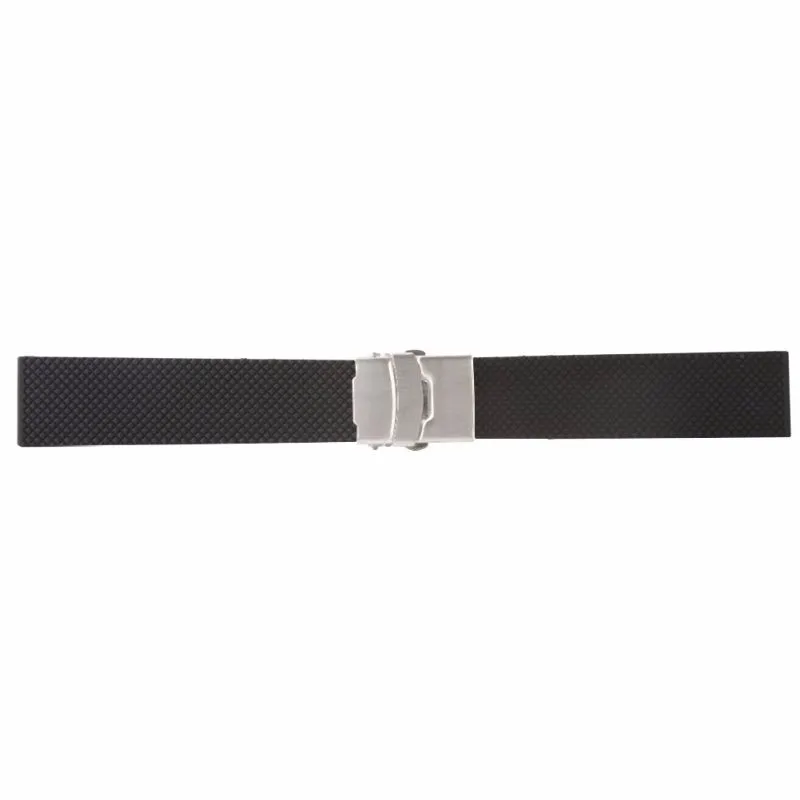 Rubber Watch Band Strap Straight End Bracelet Black Silicone Stainless Steel Double Click Folding Clasp 20 22 24mm