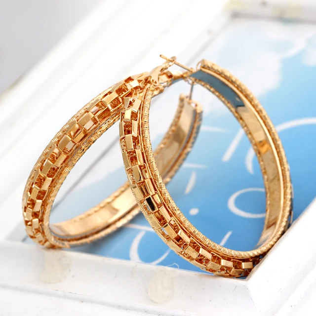 Minhin Las Graceful Hoop Earrings Gold Color Alloy Personality Minhin Las Graceful Hoop Earrings Gold Color Alloy Personality Costume Ear Accessory Fashion Design
