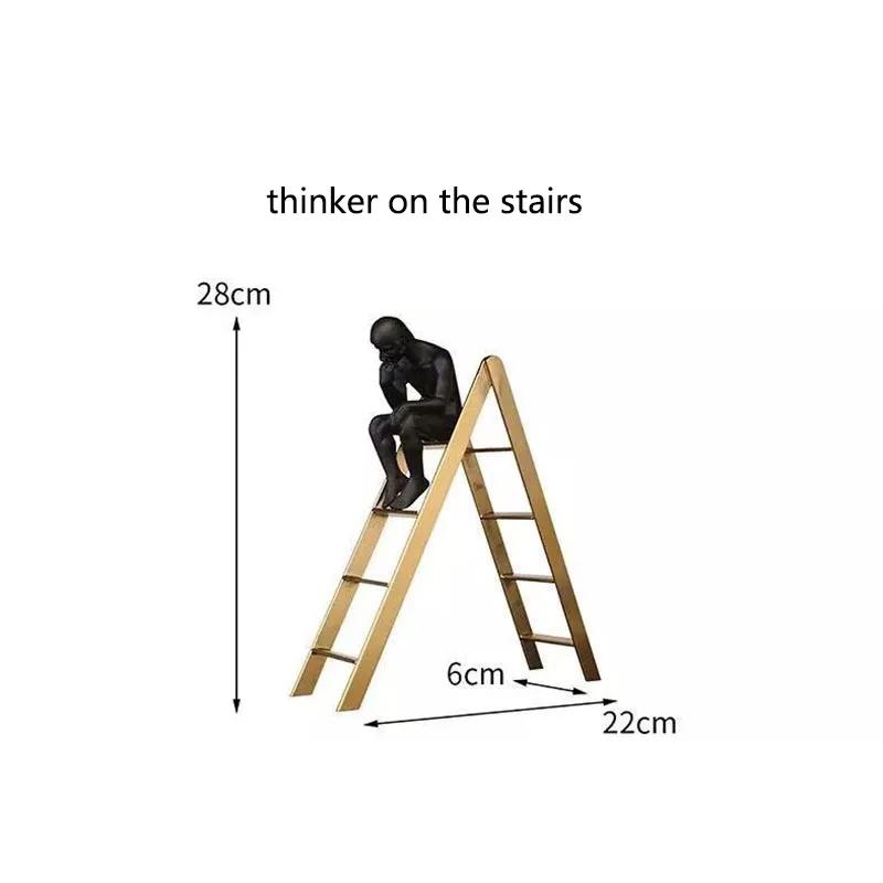 Thinker на лестницах Смола человек Статуэтка скульптура металлические лестницы