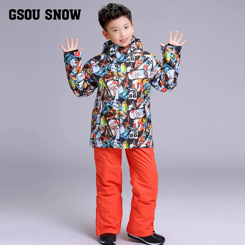 Gsou الثلوج الاطفال الرياضة ارتداء بدلة تزلج يندبروف ماء التزلج على الجليد سترات + بانت ملابس الأطفال السوبر الدافئة مقنعين Gsou الثلوج الاطفال الرياضة ارتداء بدلة تزلج يندبروف ماء التزلج على الجليد سترات + بانت ملابس الأطفال السوبر الدافئة مقنعين