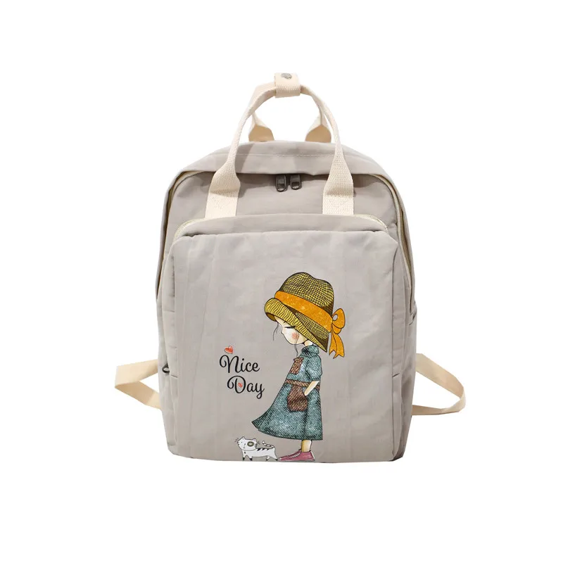 DCIMOR женский рюкзак ретро мультфильм печать нейлон водонепроницаемый сумки на плечо школьные рюкзаки для девочки подростка кольцо рюкзак - Цвет: girl gray