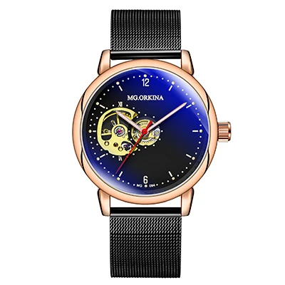 ORKINA мужские часы Топ бренд класса люкс розовое золото дизайнерские часы Винтаж Скелет стимпанк мужские часы Автоматические Horloges Mannen - Цвет: Rose Black