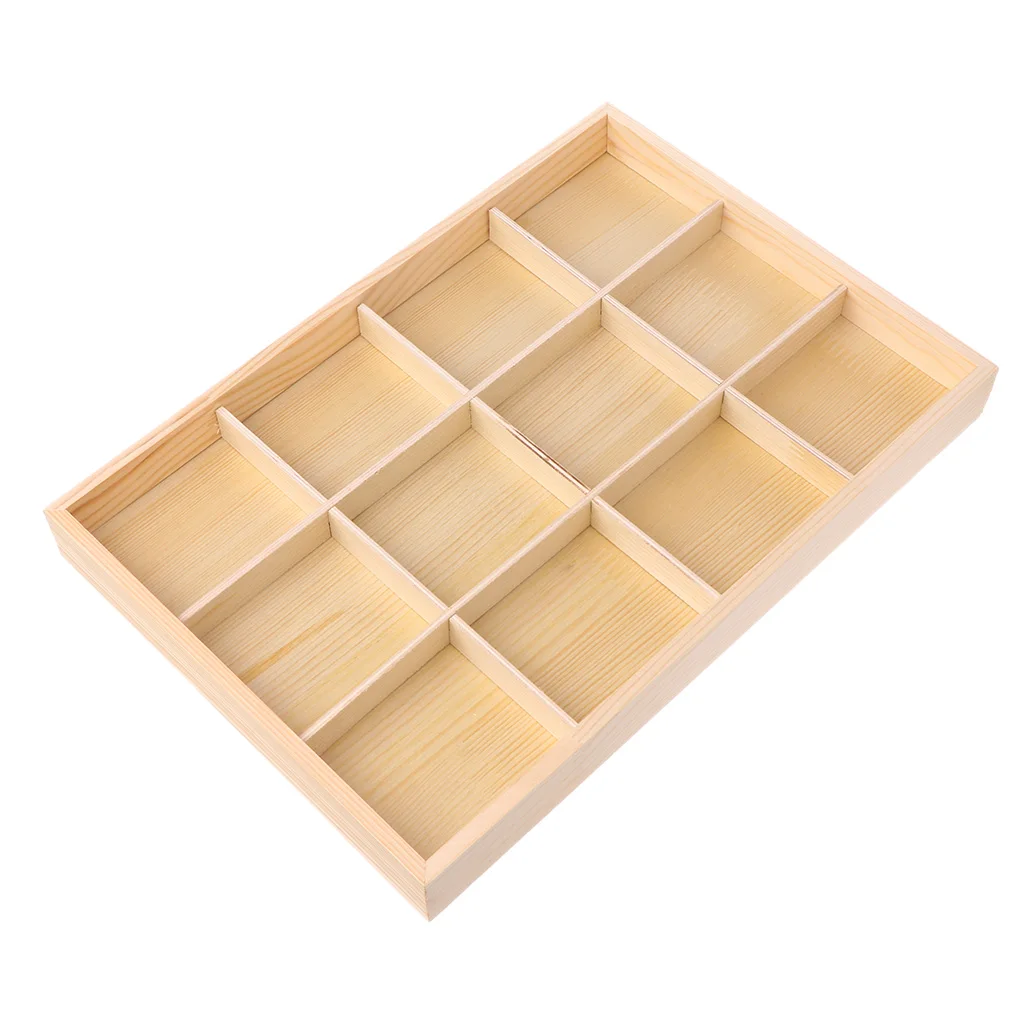 

12 Grid Jewelry Display Board Multi-function Accessories Tray Storage Retro Watches Earrings Brooch Bracelets Container