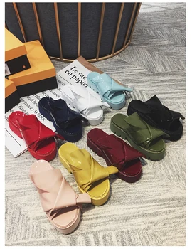 

Women Platform Slides Lady Flat Summer Shoes Open Toe Sandalias Chaussures Femme Butterfly-knot High Sole Summer Beach Slippers