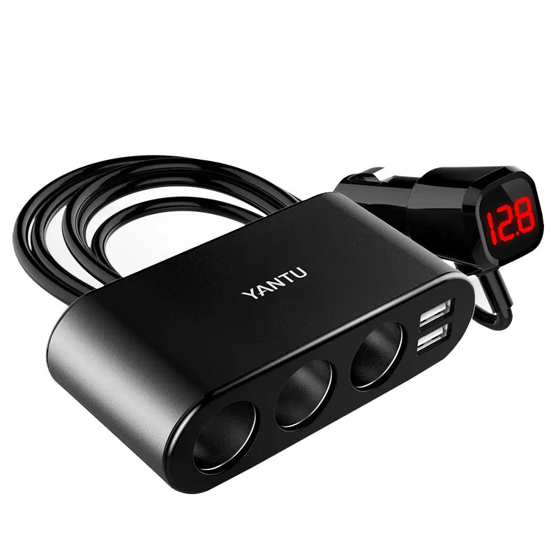 YANTU прикуриватель разветвитель автомобиля 2USB порт 3 способ зарядное устройство DC