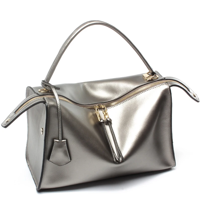

New Luxury Handbags Womens Genuine Leather Shoulder Bag Female Fashion Silver Ladies Messenger Bag Bucket Party Package
