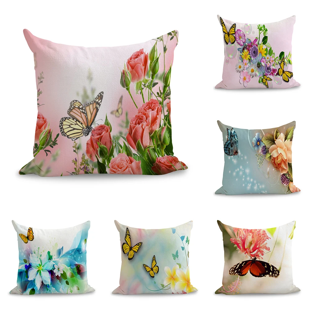 

Watercolor Butterflies Flowers Pillow Euro Cover Decorative Massager Decorative Pillows Home Decor Gift