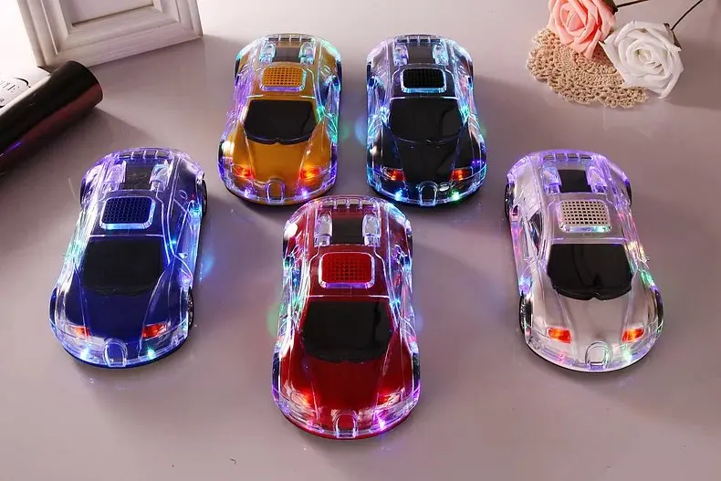 Mini Crystal Car Model Speaker Colorful LED Light Flash Car Shape