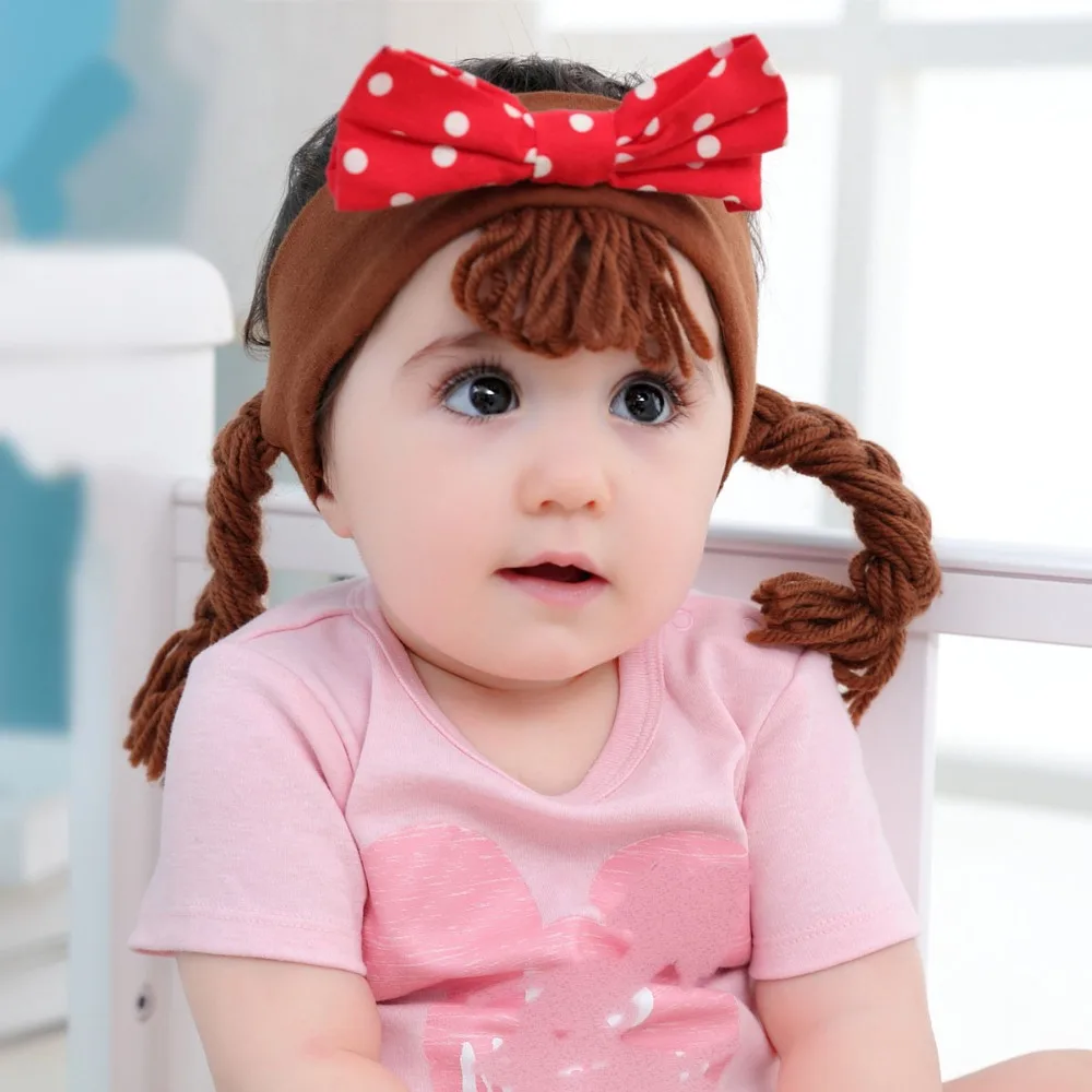 2019 New Cute Girls Hair Bangs Bowknot wig Head Band PHotography Headbands Polka Dot Accessories Girl dress up headband | Мать и ребенок